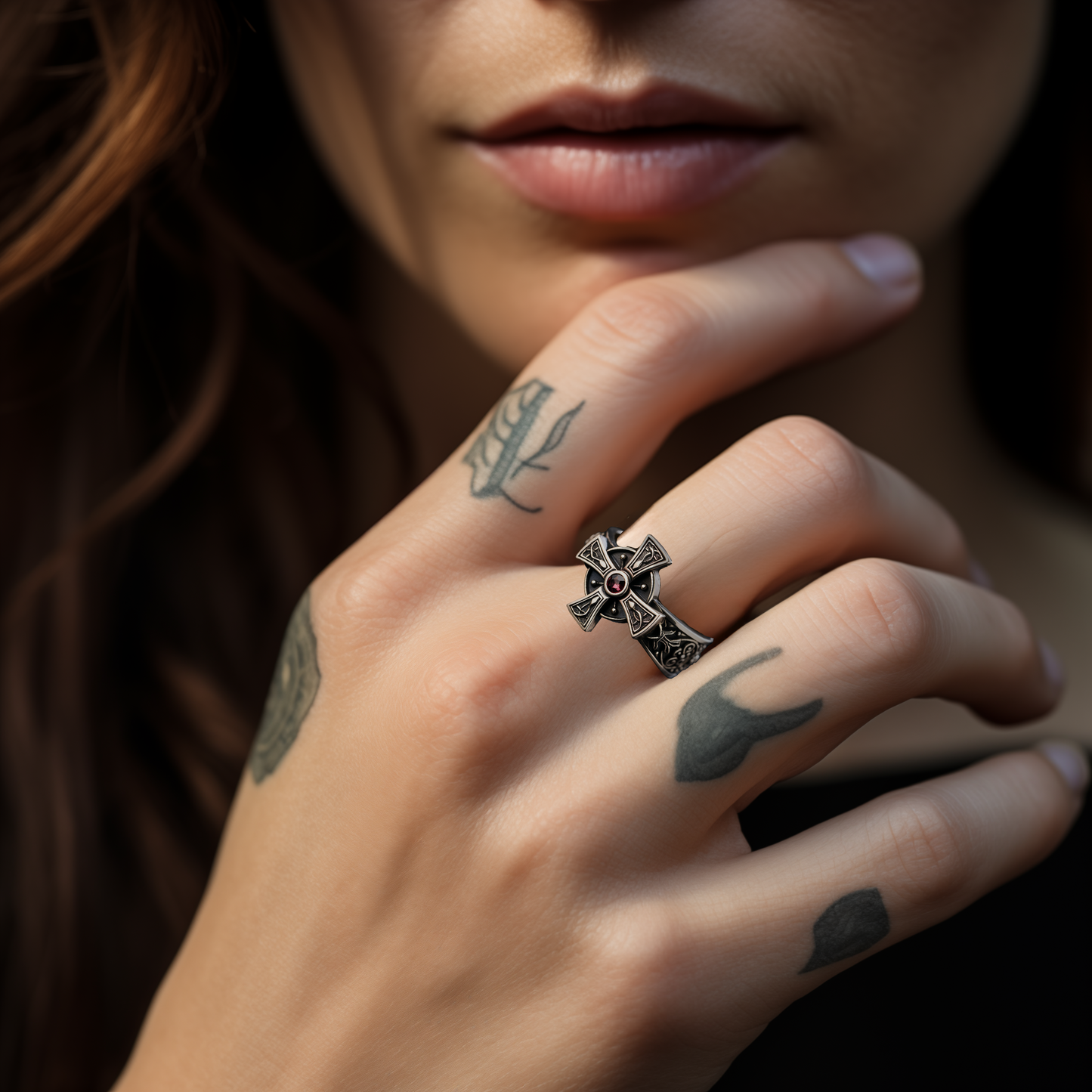 Red Jewel Cross Ring