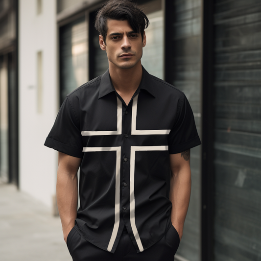 "Big Cross" Button Up Short-Sleeve