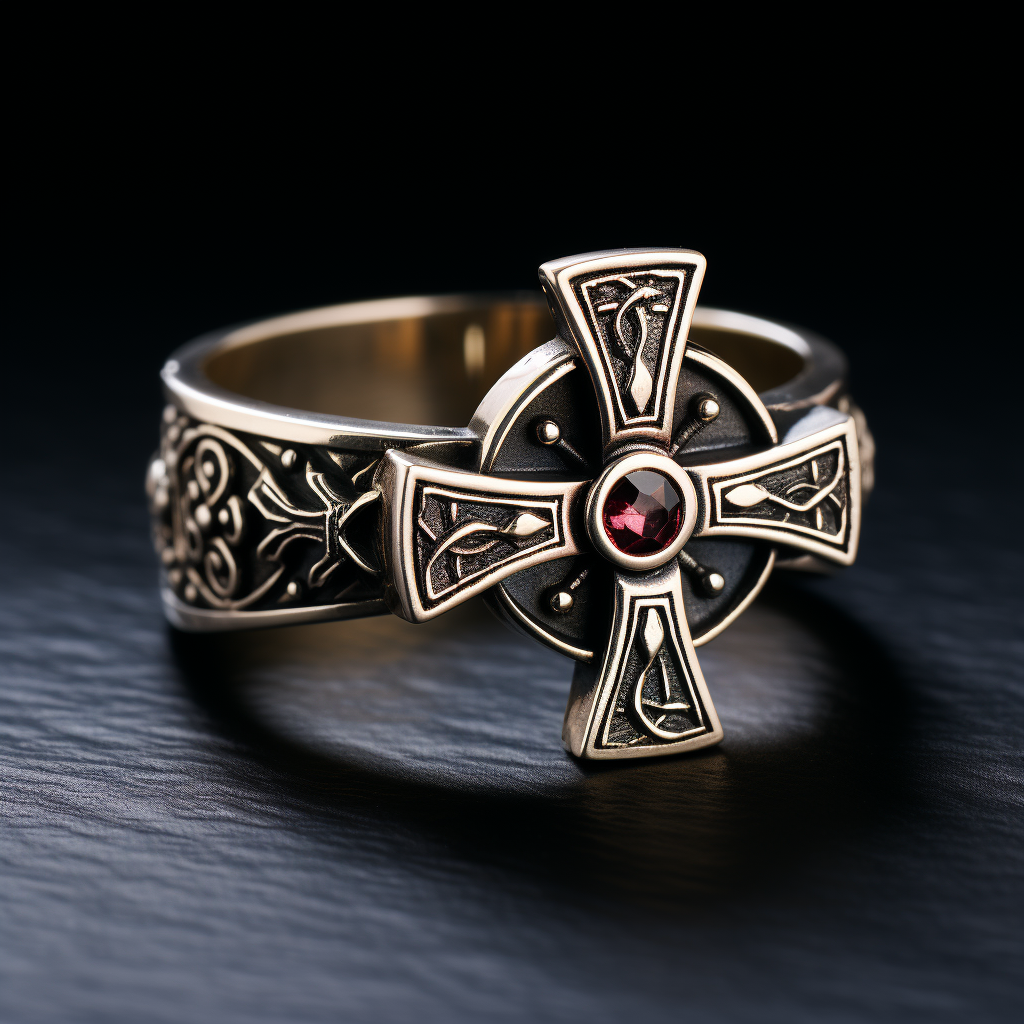 Red Jewel Cross Ring