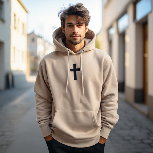 Straight Cross Hoodie – Beige